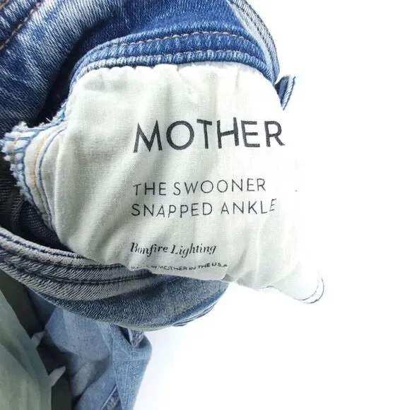 MOTHER Denim Swooner Snapped Ankle Jeans Bonfire Lighting Skinny Button Fly 26 - Picture 7 of 10